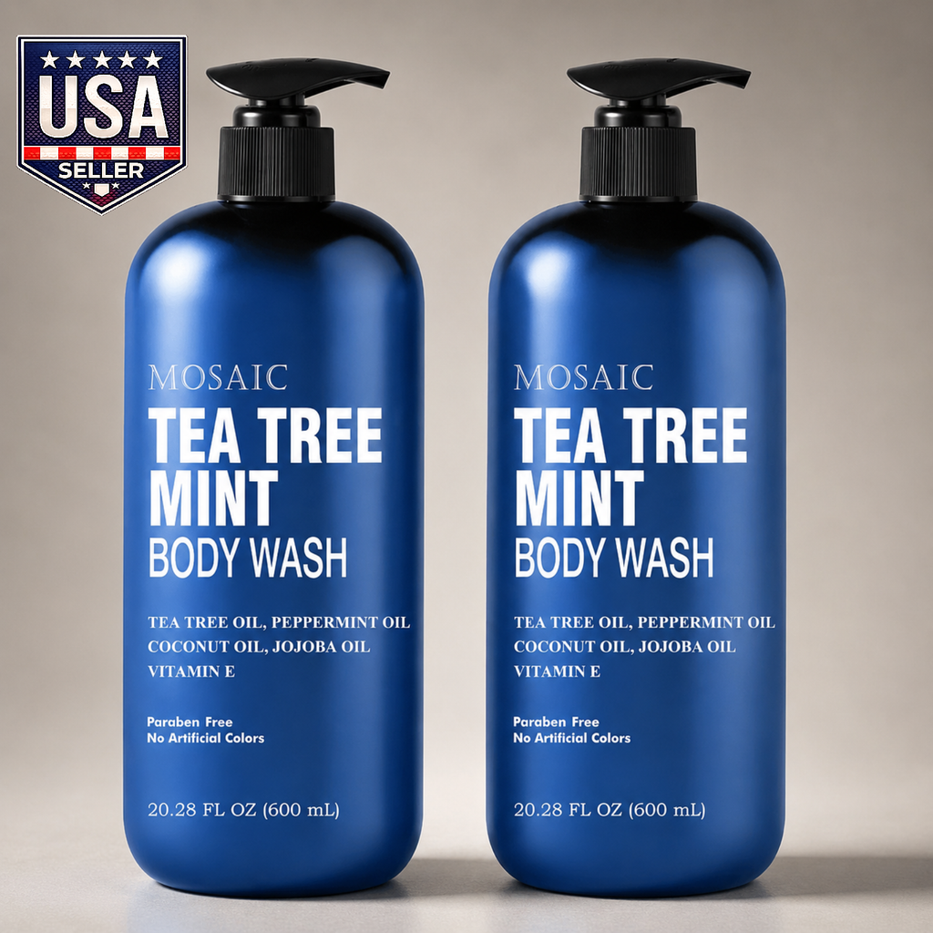 Tea Tree Body Wash with Mint & Shower Gel with Vitamin E for Jock Itch, Eczema,
