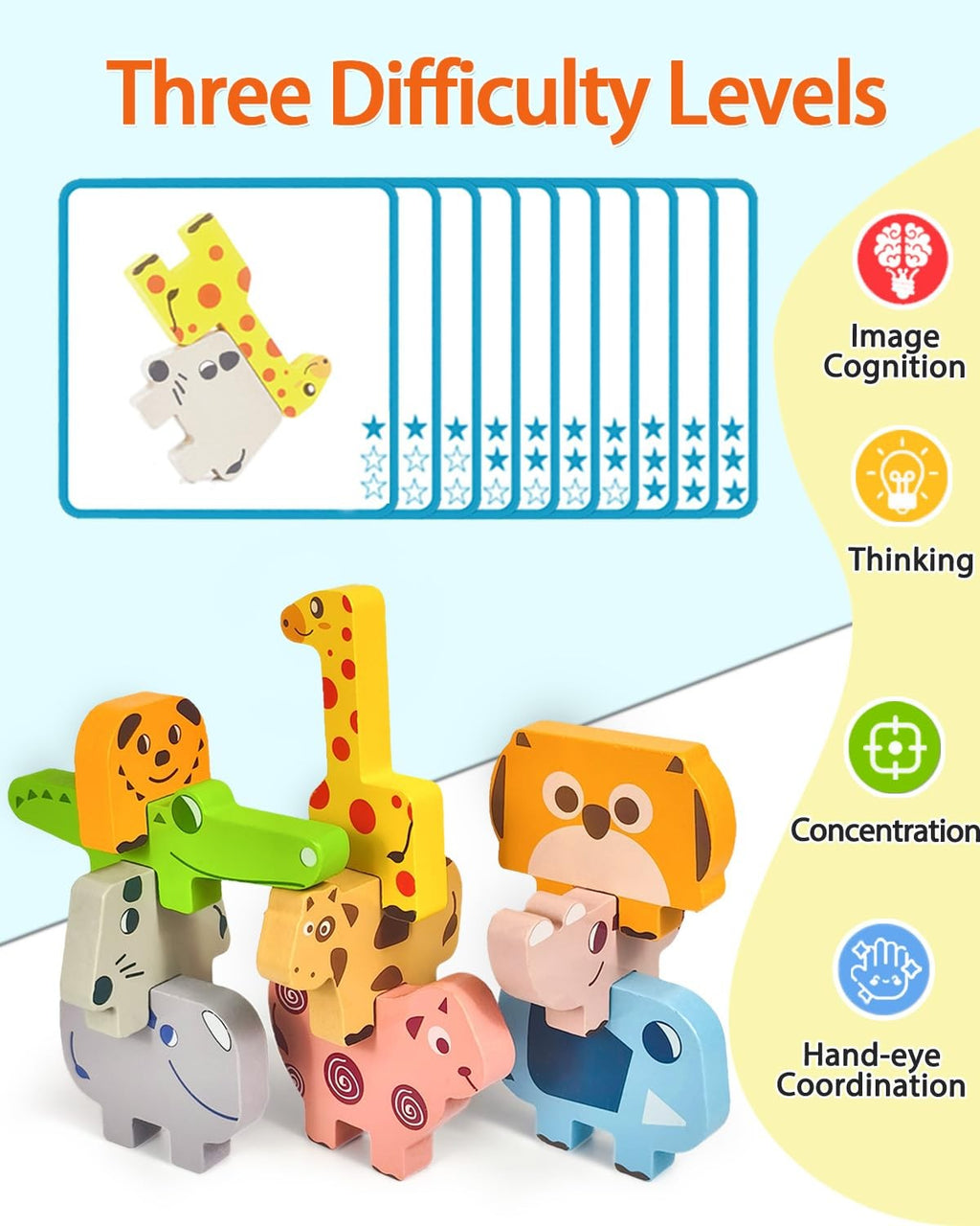 Montessori Wooden Animal Blocks Toy Sorting Stacking Puzzle Toddler 1-3