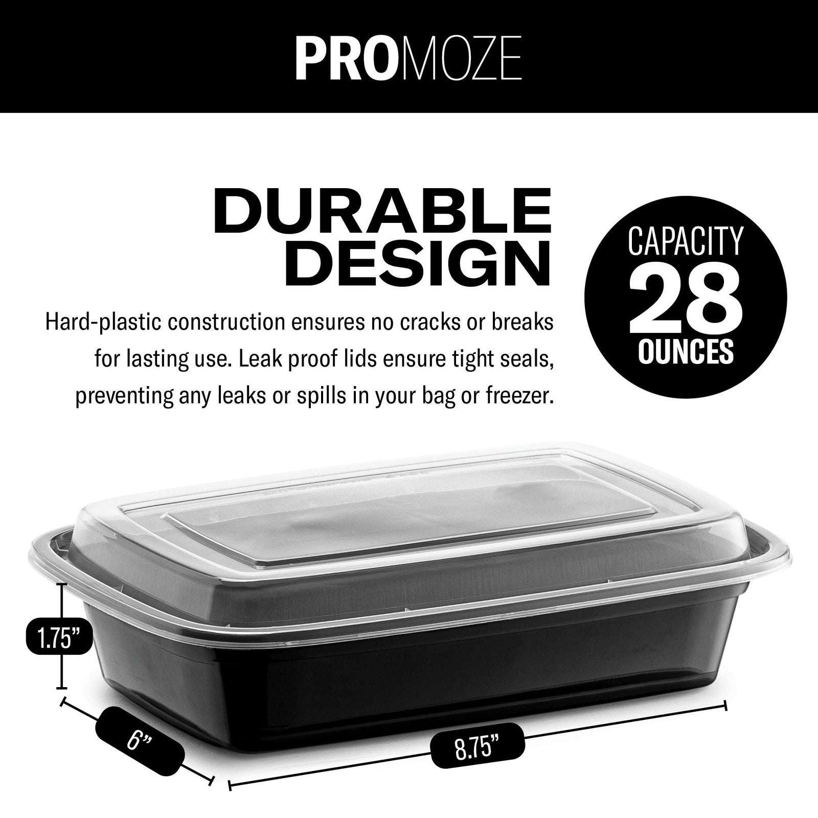 50-Pack 28oz Meal Prep Containers w/Lids 1 Compartment Microwave Safe