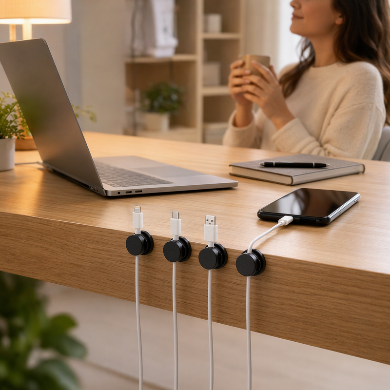 6PC Cord Organizer Holder 360° Rotatable Spring Cable Clip Strong Adhesive Cable