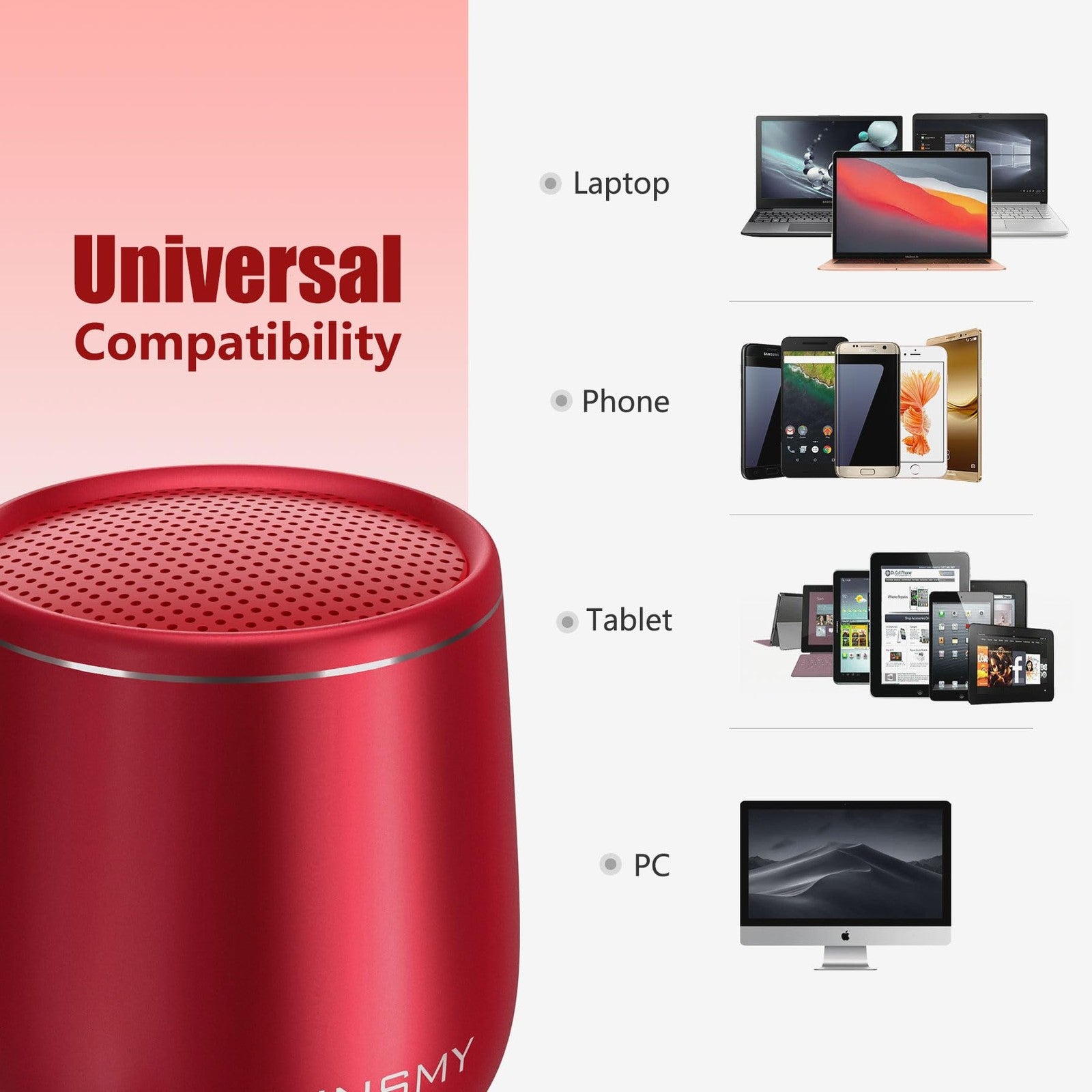 NSMY Mini Bluetooth Speaker Waterproof Pocket Portable Bass Audio Red