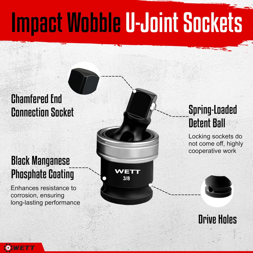 Impact Universal Joint Set 3Pc 1/4" 3/8" 1/2" Drive Socket Swivel Adapter