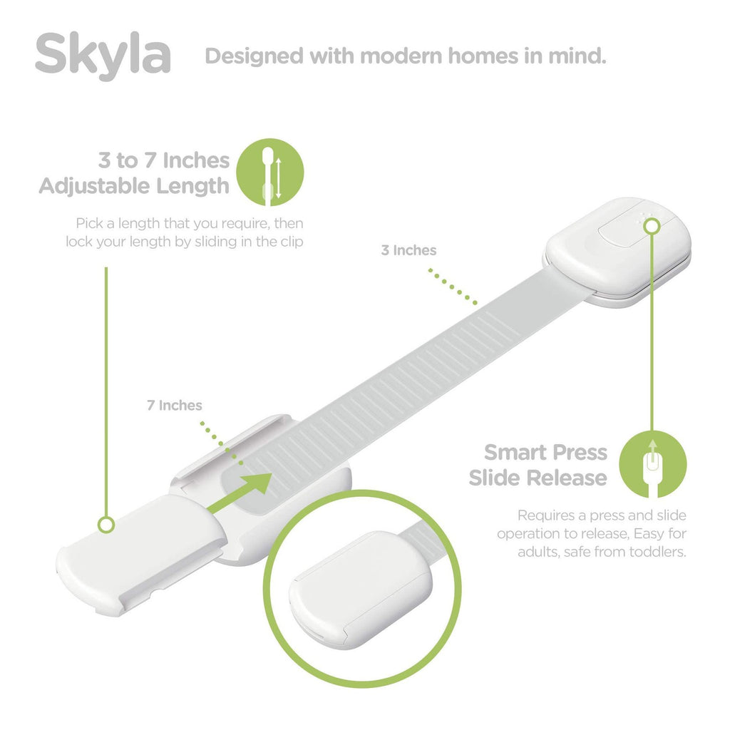 SKYLA HOMES Baby Safety Cabinet Locks 8 Pack 3M Adhesive No Drill White Latch