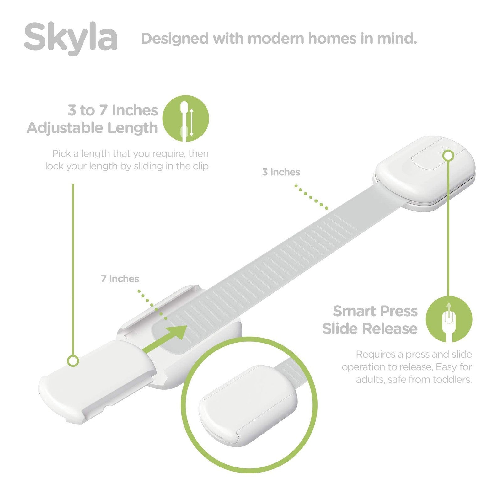 SKYLA HOMES Baby Safety Cabinet Locks 8 Pack 3M Adhesive No Drill White Latch
