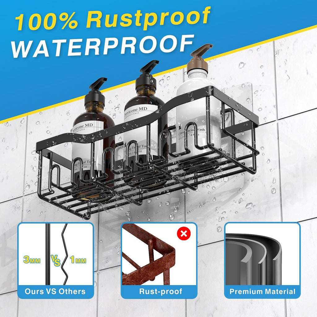 EUDELE 5 Pack Adhesive Shower Caddy Set Stainless Steel No Drill Black Bath