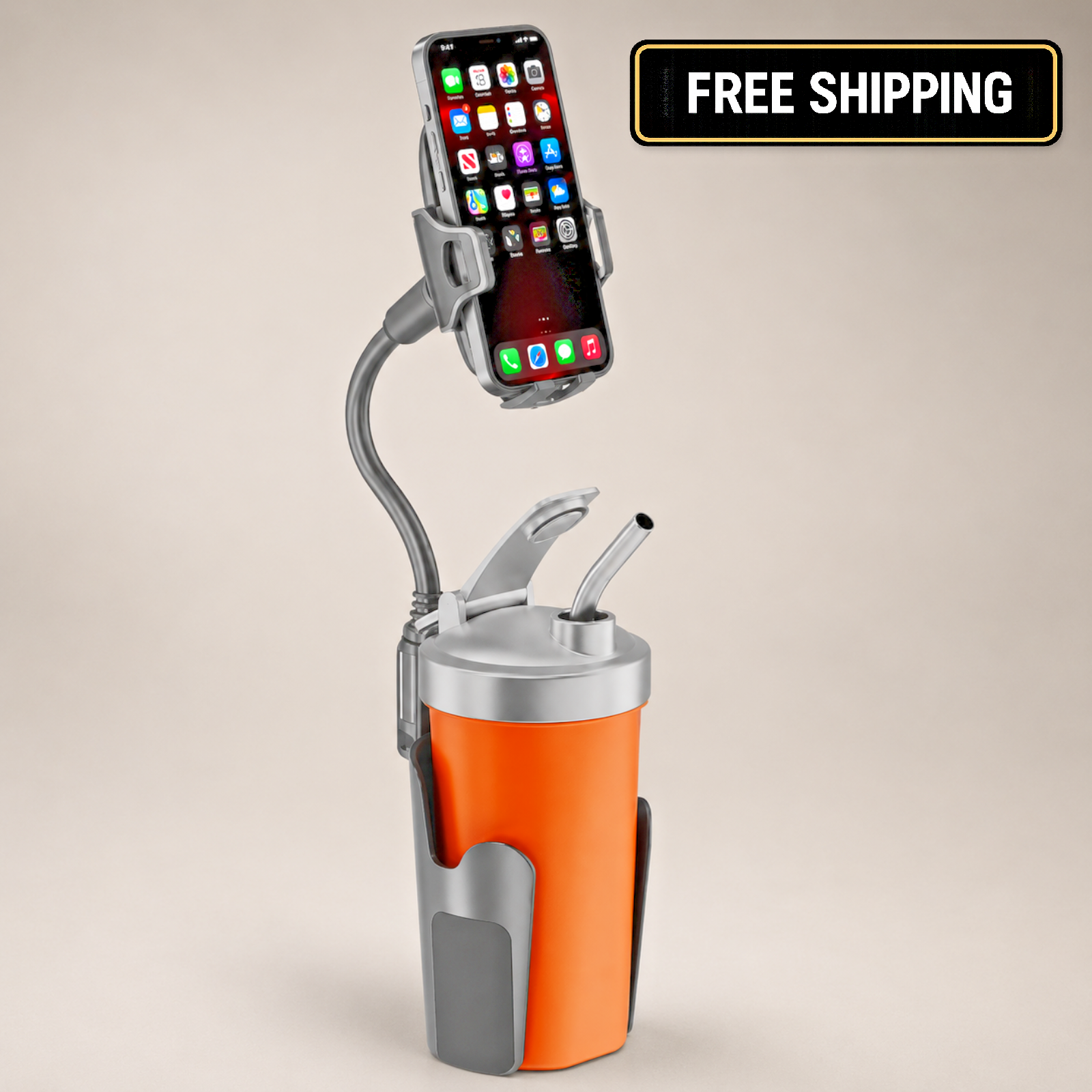 Cup Holder Phone Mount 8in Gooseneck Fits 2.5-4.5in Cup Holders 4-7in Phones