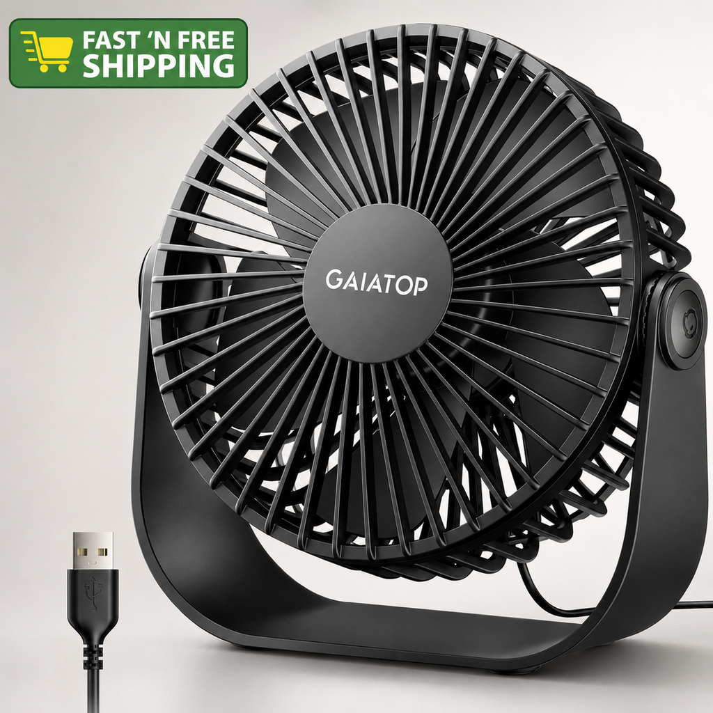 Gaiatop USB Desk Fan 3-Speed Quiet Cooling Portable Table Fan for Home Office