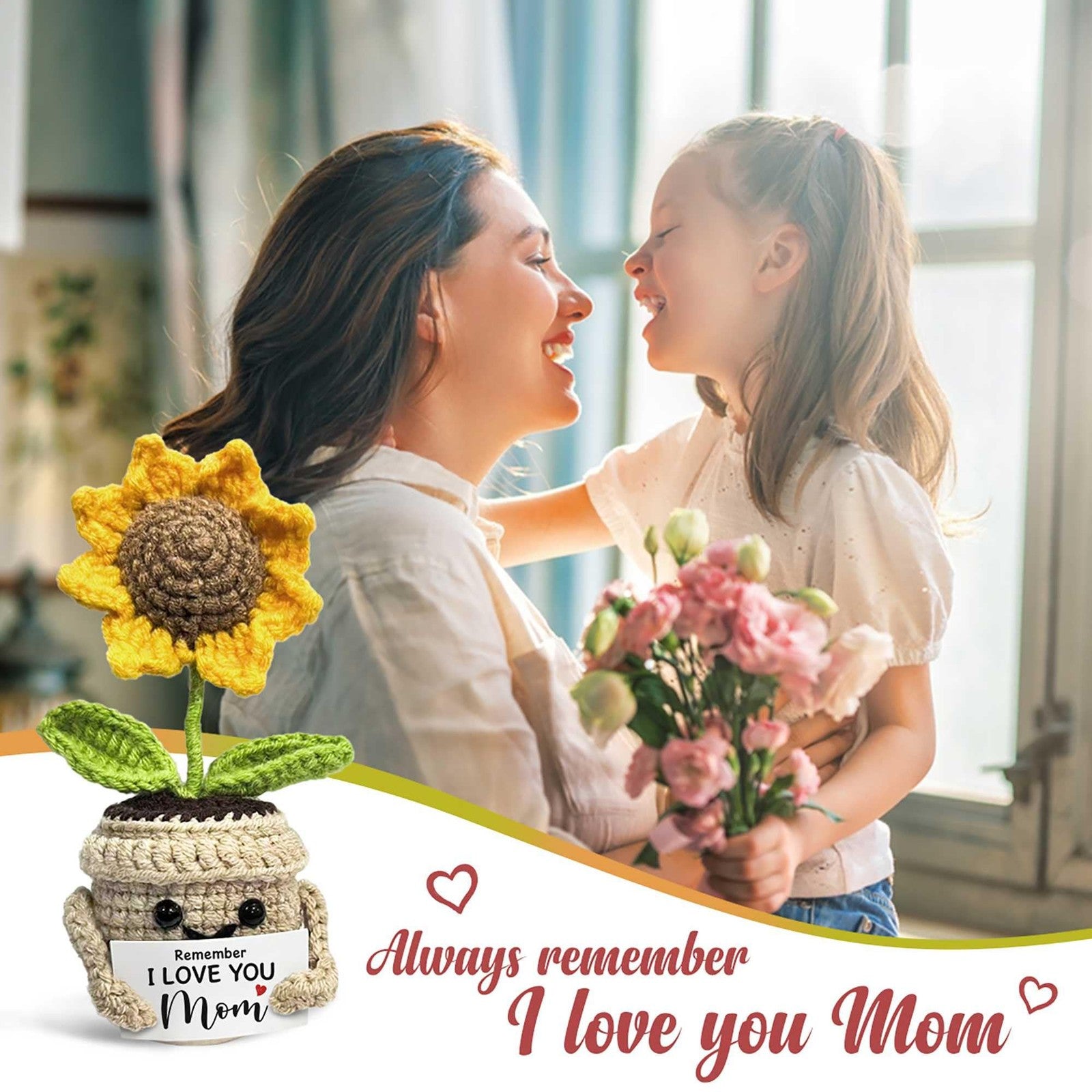 Crochet Sunflower Gift for Mom Handmade Cute Keepsake Desk Decor Home