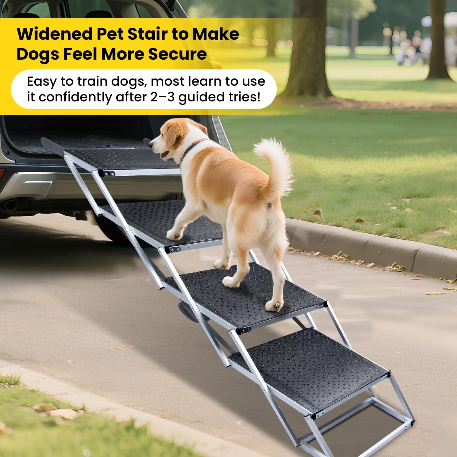 Dog Stairs for Large Dogs, Extra Wide Dog Ramp for Car with Non-Slip Surface,