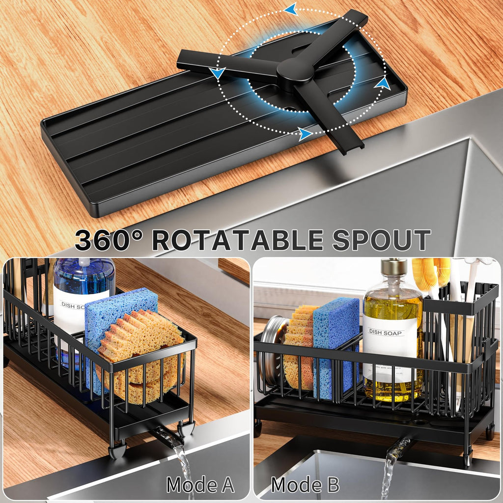 Sponge Holder for Kitchen Sink Caddy Organizer with High Brush Holder Kitchen