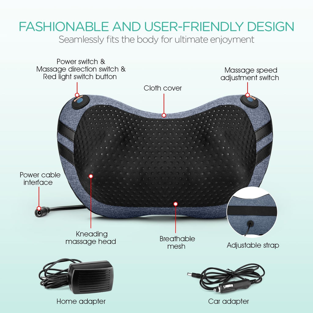 Shiatsu Neck Back Massager with Heat Deep Tissue Massage Pillow Portable