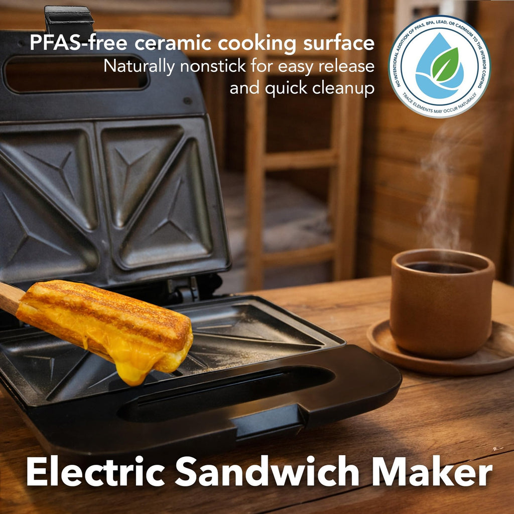 OVENTE Electric Sandwich Maker Nonstick 2 Slice Grill Black GPS401B 750W