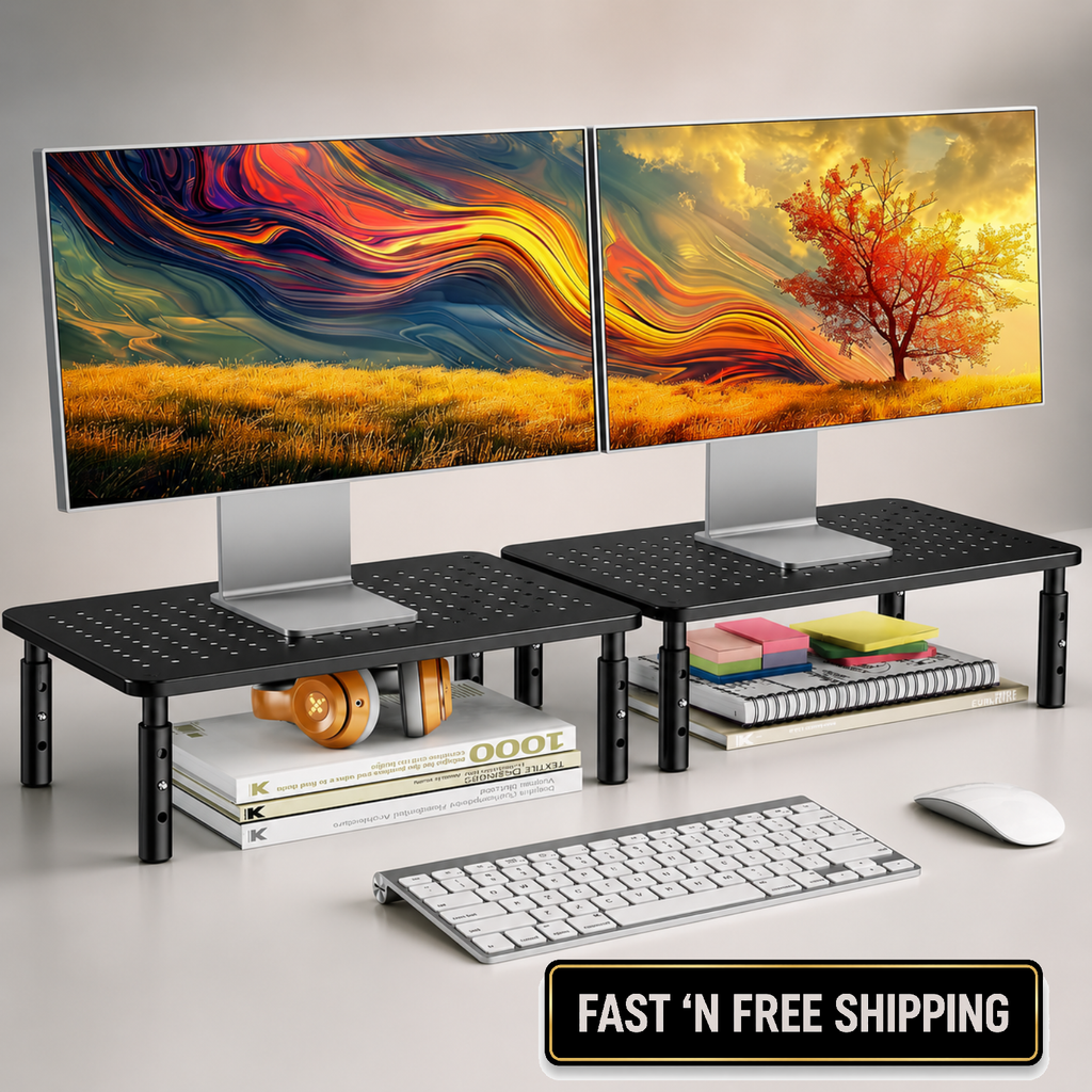 2 Pack Monitor Stand Riser for Desk Height Adjustable 14.5" x 9.1" Holds 44 lbs