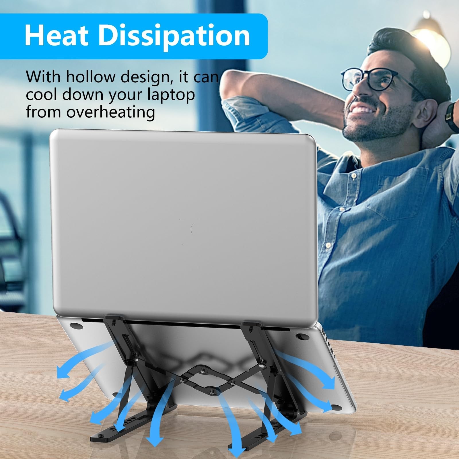 Adjustable Laptop Stand, Portable Laptop Riser for Desk, Abs+ Silicone, Foldable