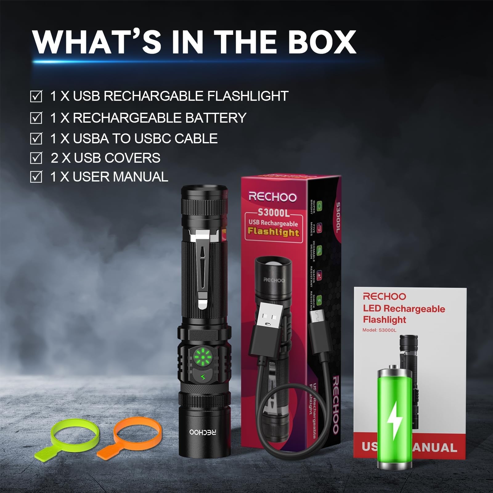 RECHOO Rechargeable LED Flashlight 1000 Lumens 5 Modes Zoom Camping Light
