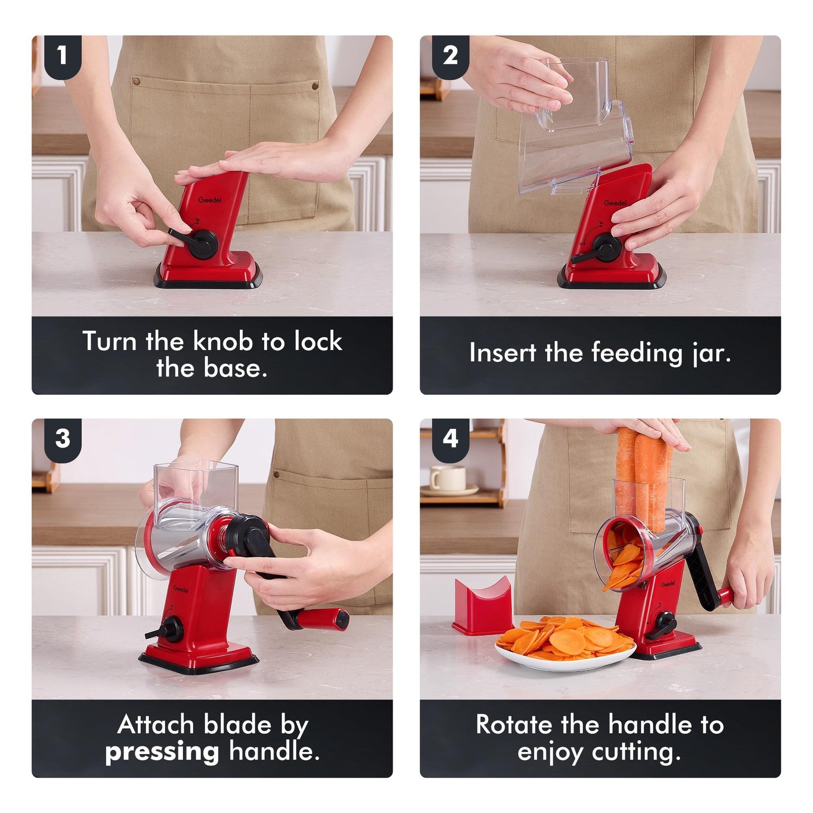 Rotary Cheese Grater Vegetable Slicer Hand Crank Kitchen Shredder 4 Blade