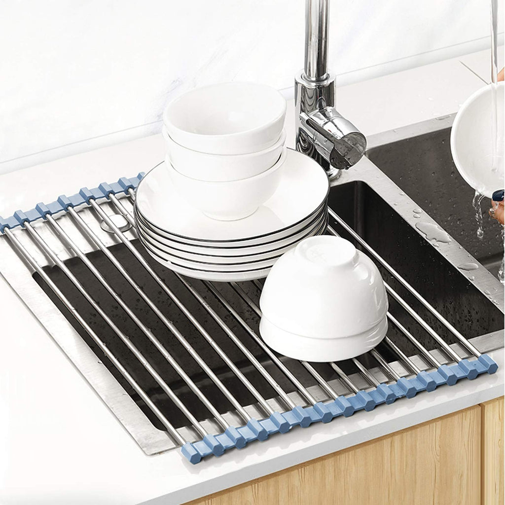 MECHEER Over The Sink Dish Drying Rack Roll Up Dish Drying Kitchen Rack