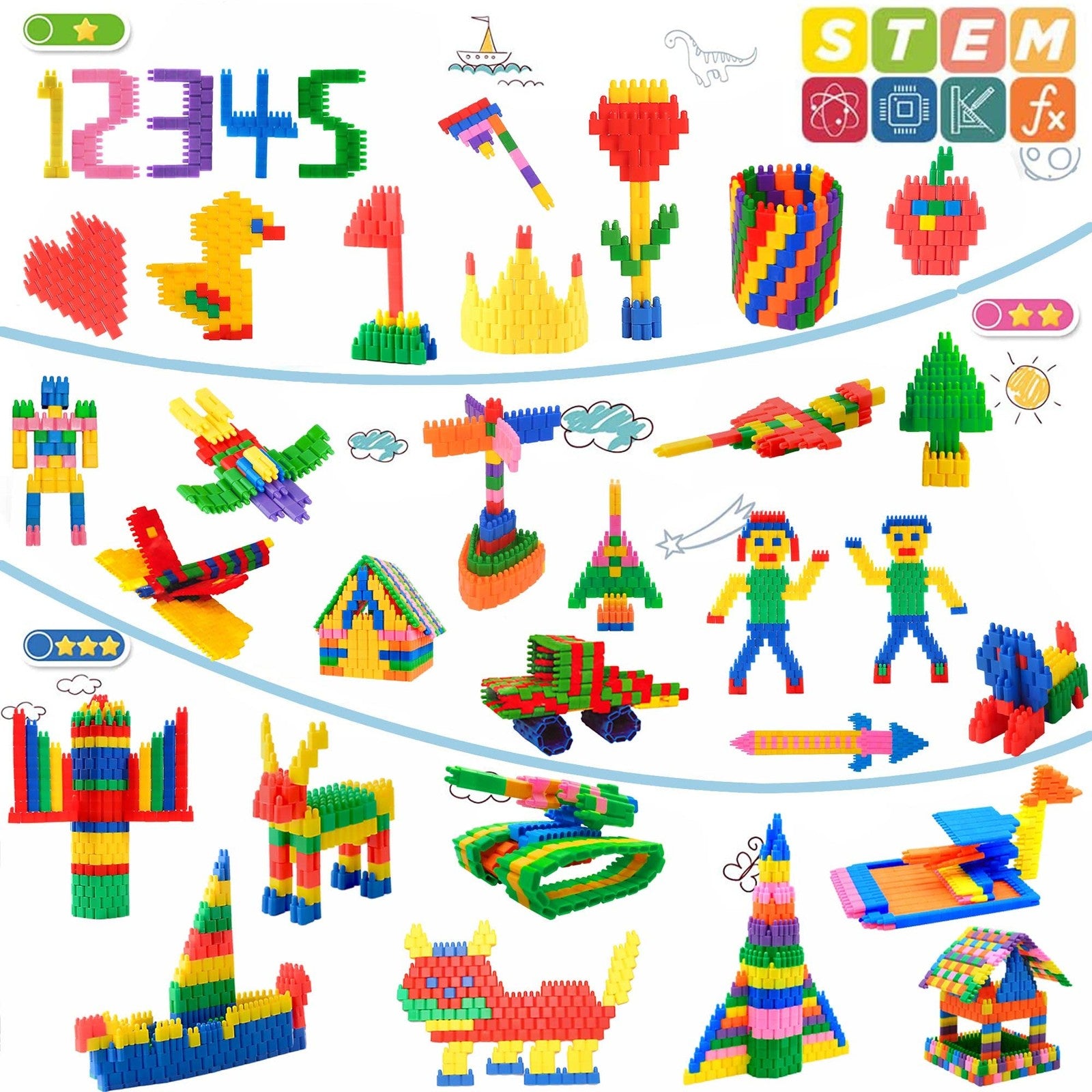 FUBAODA 600pcs Building Blocks Set Kids STEM Construction Toy Preschool Learning