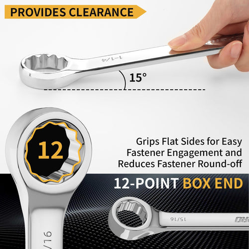 7 Pc SAE Combination Wrench Set 15/16-1-1/4 in Long CV Steel w/Pouch & Gauge