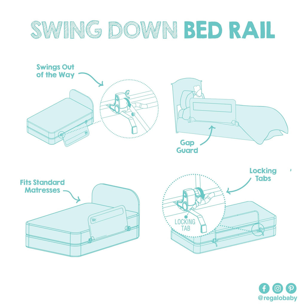 Regalo Toddler Bed Rail Guard 43" Swing Down Safety Rail Twin Full Queen