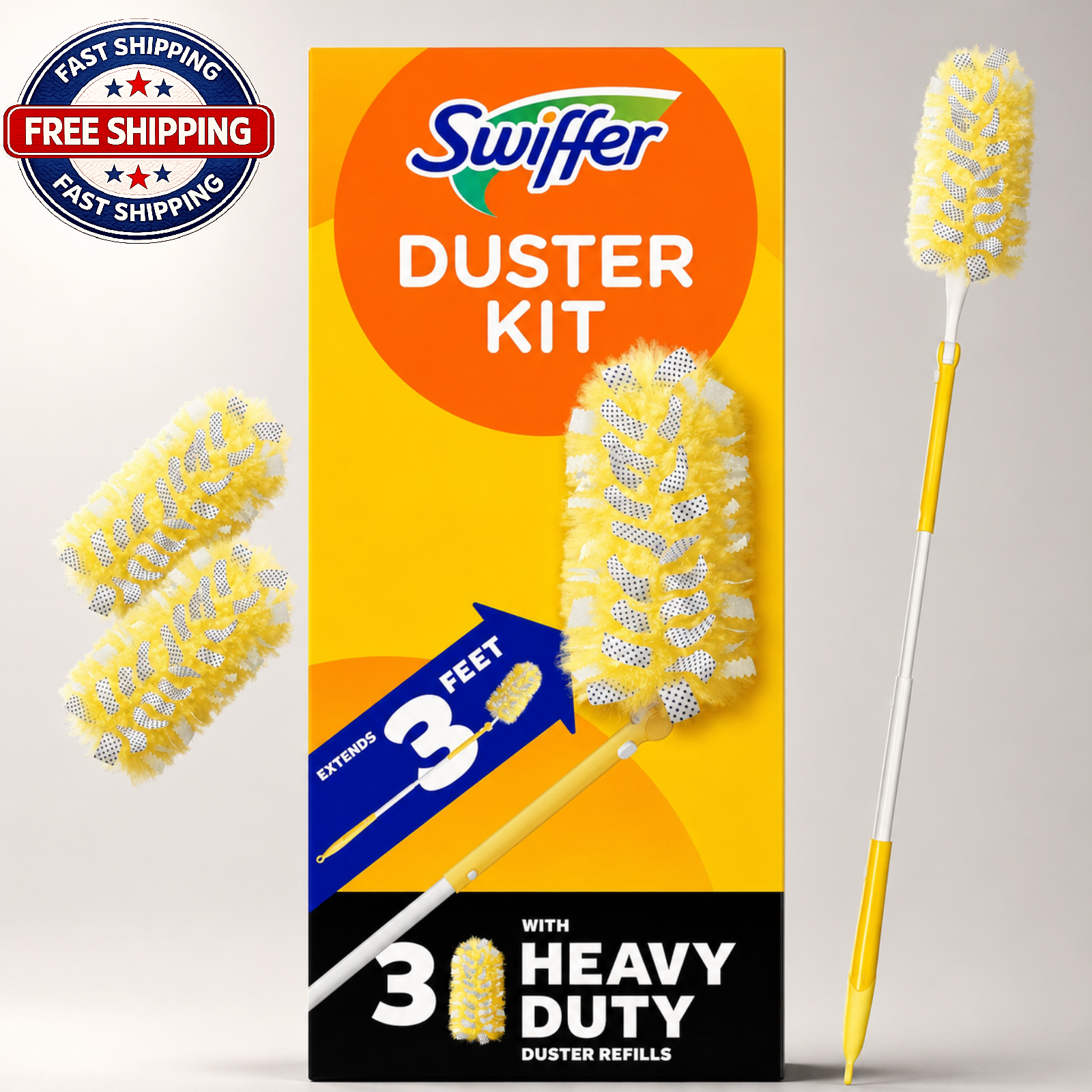 Swiffer Duster Kit with 3 ft Extendable Handle, Heavy Duty Dusting Starter Kit.