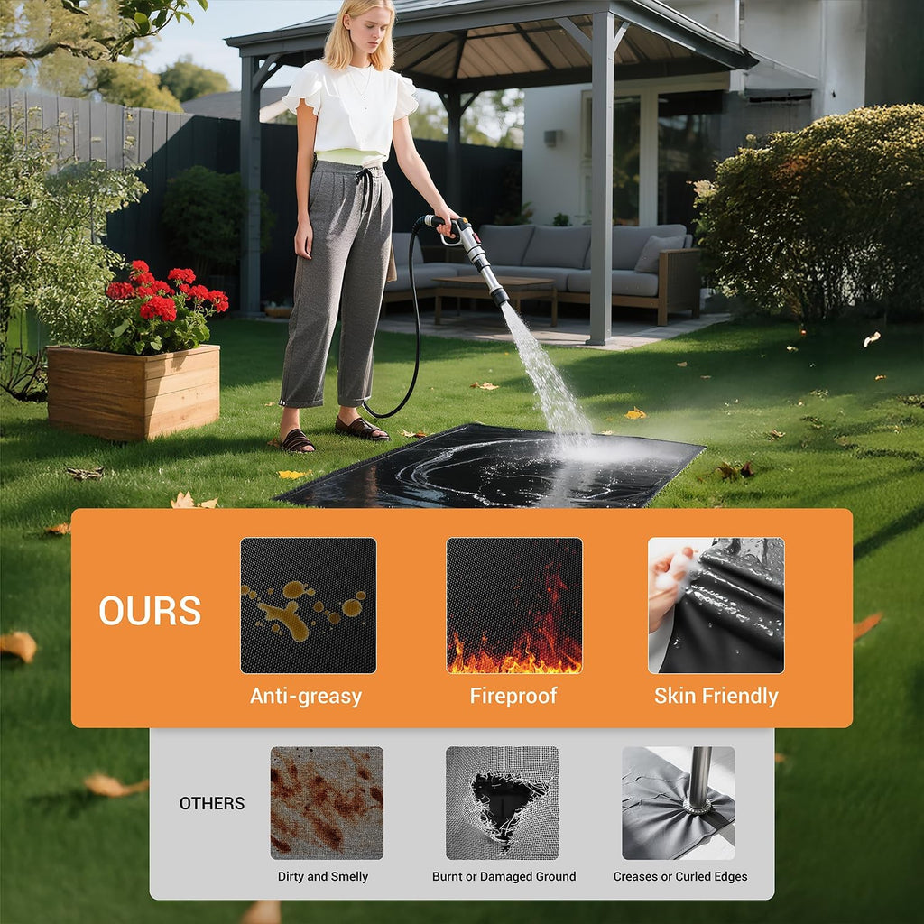 Under Grill Mats for Outdoor Grill, Thickened Double-Sided Fireproof Grill Pad