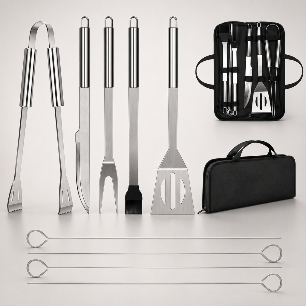10PC BBQ Grill Tool Set Stainless Steel w/ Case 13.7" Barbecue Accessories