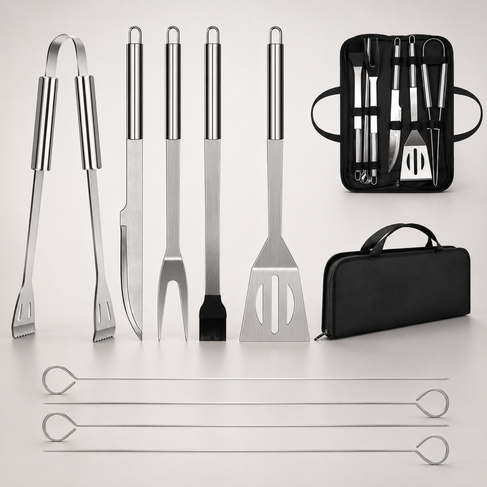 10PC BBQ Grill Tool Set Stainless Steel w/ Case 13.7" Barbecue Accessories