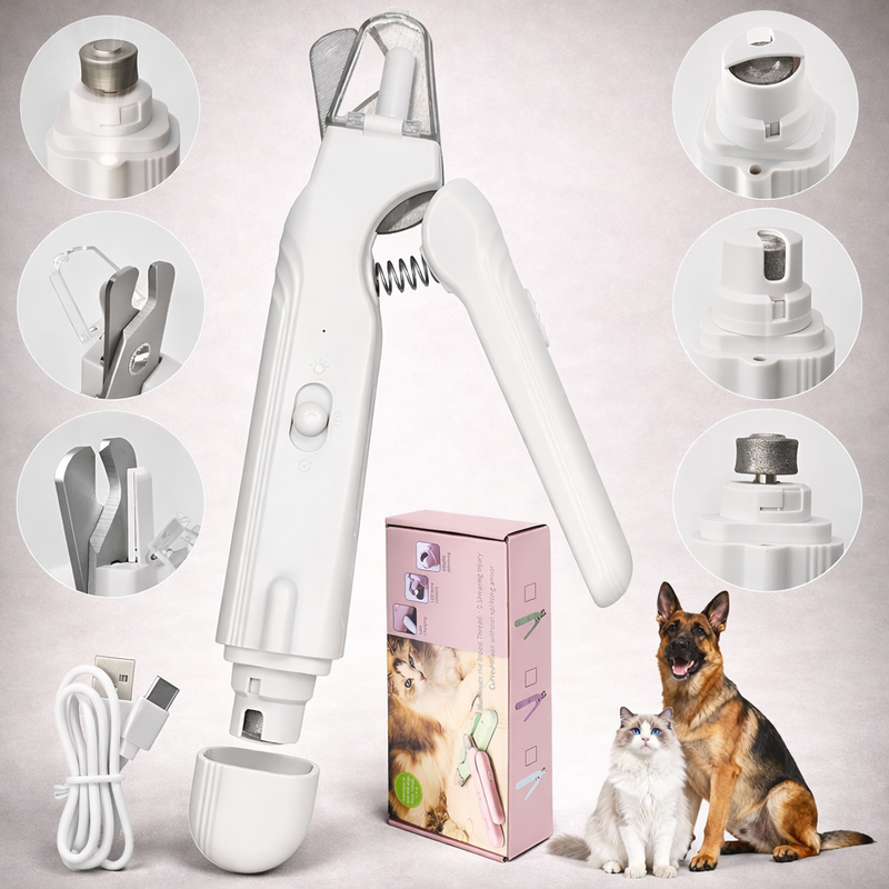 LED Pet Nail Clipper Grinder 2-in-1 Safe Trim Quiet Small Dogs Cat Home Grooming
