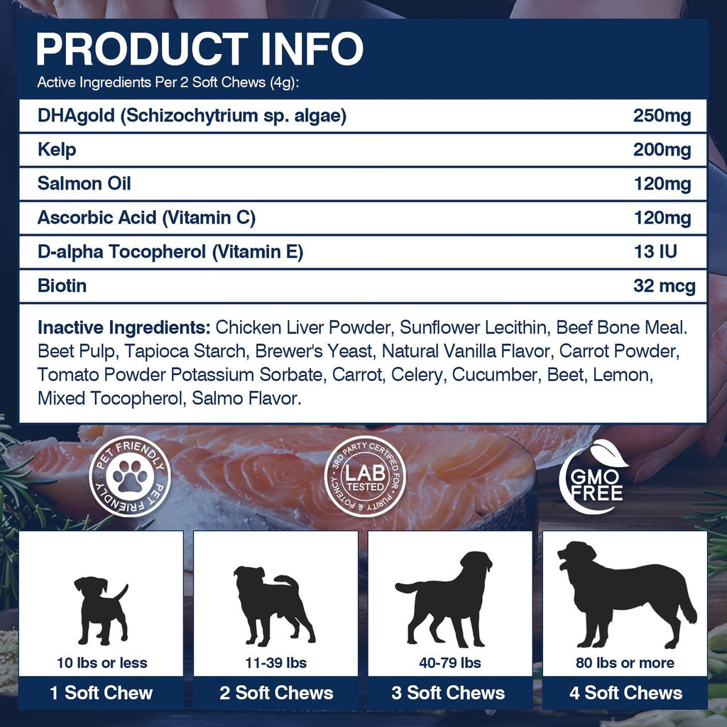 Omega 3 Dog Skin & Coat Chews 200ct Fish Oil Supplement Itch Shedding Relief
