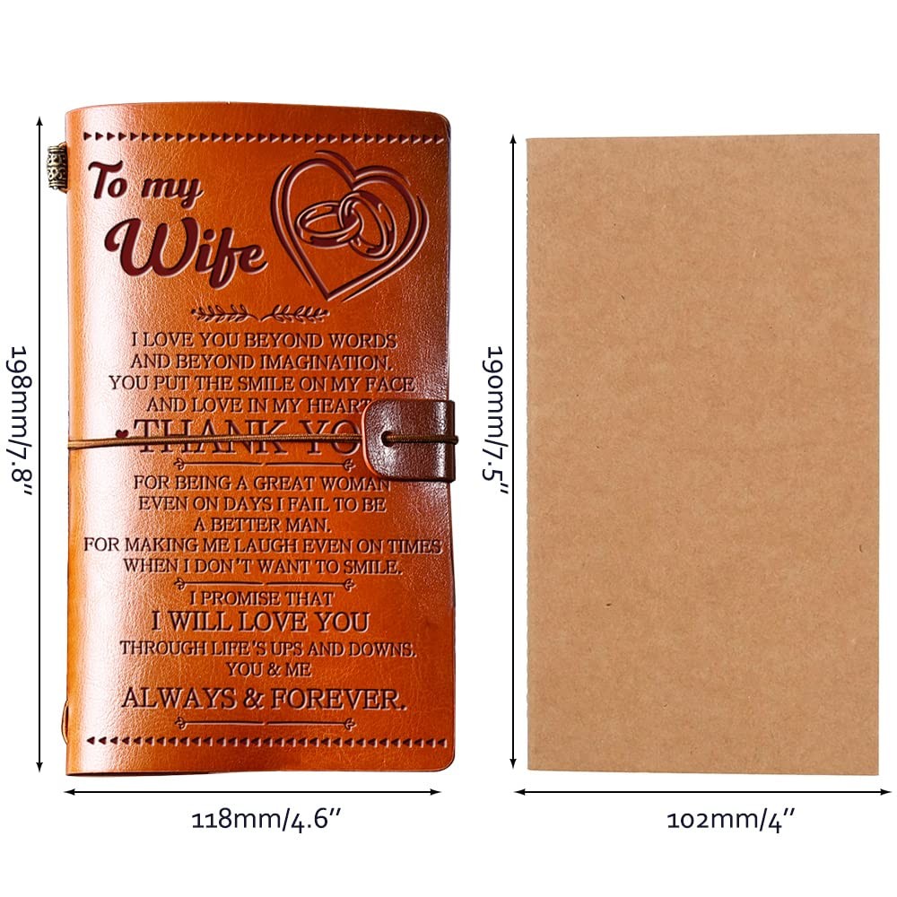 Leather Journal Gift for Wife Refillable Writing Notebook Travel Memory Keepsake
