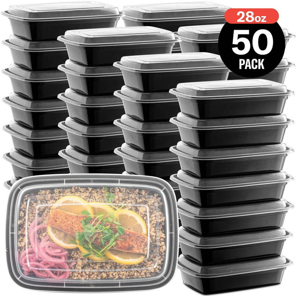 50-Pack 28oz Meal Prep Containers w/Lids 1 Compartment Microwave Safe
