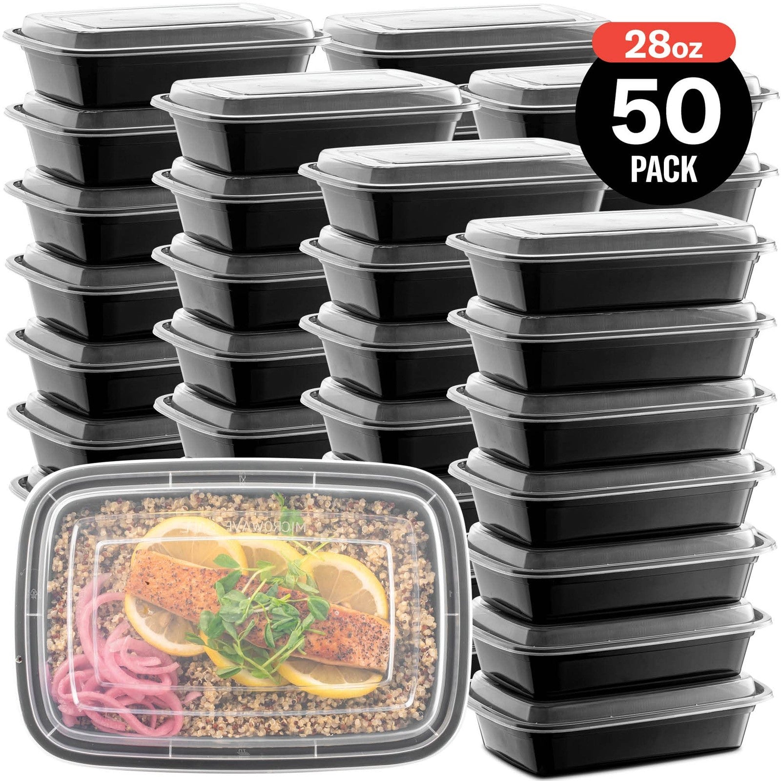 50-Pack 28oz Meal Prep Containers w/Lids 1 Compartment Microwave Safe