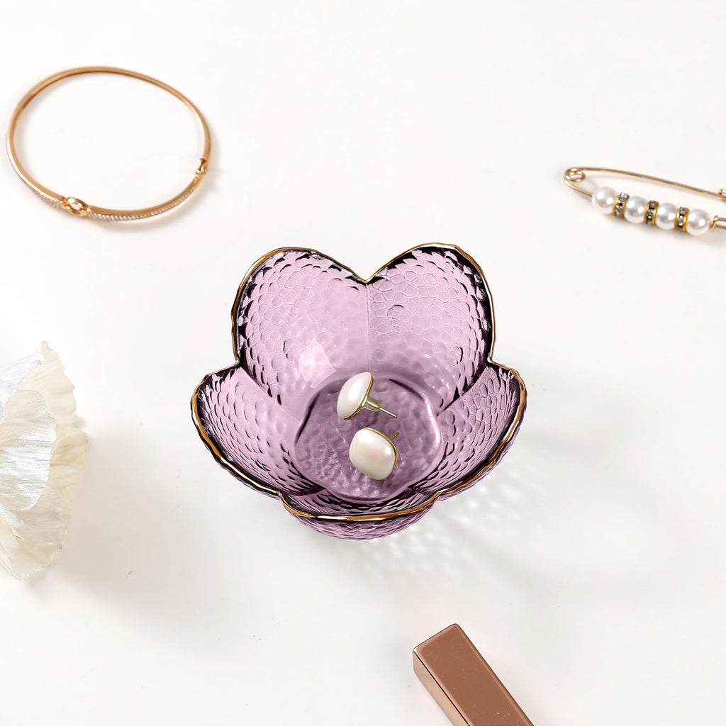 Flower Jewelry Dish Glass Ring Holder Vanity Organizer Tray Bedroom - Bathroom