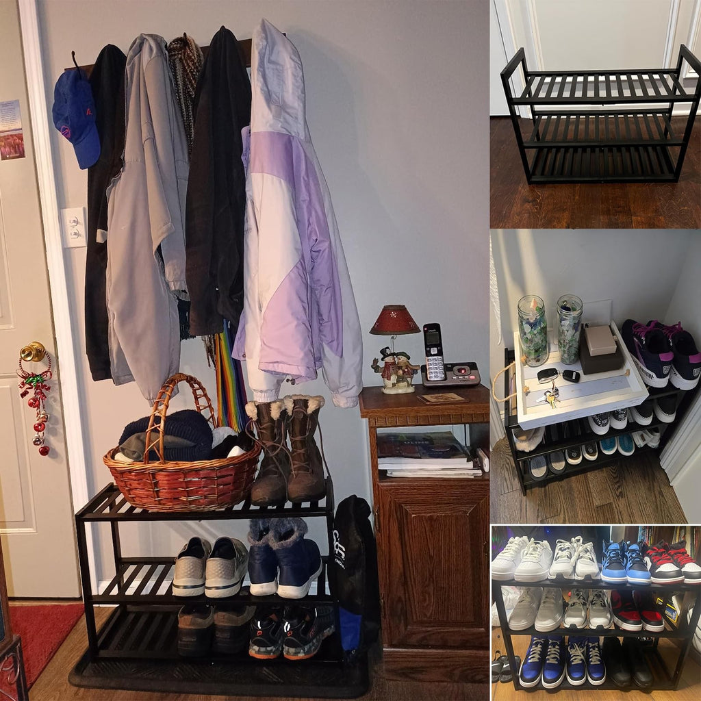 3 Tier Bamboo Shoe Rack for Entryway Closet Hallway Bedroom Garage Stackable