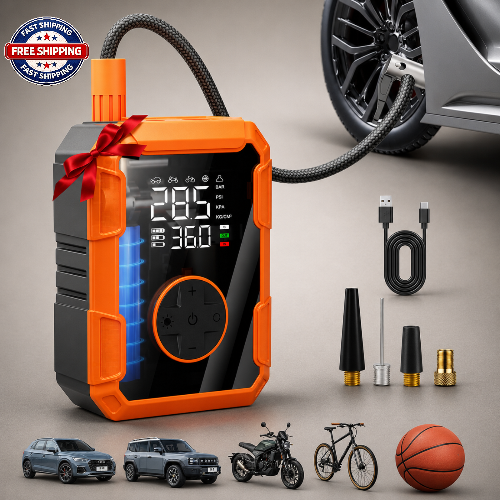 Portable Tire Inflator 150 PSI Cordless Air Pump Car Bike Compressor