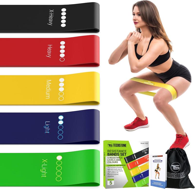 TechStone Resistance Bands Set 5 Levels for Home Gym Yoga & Fitness