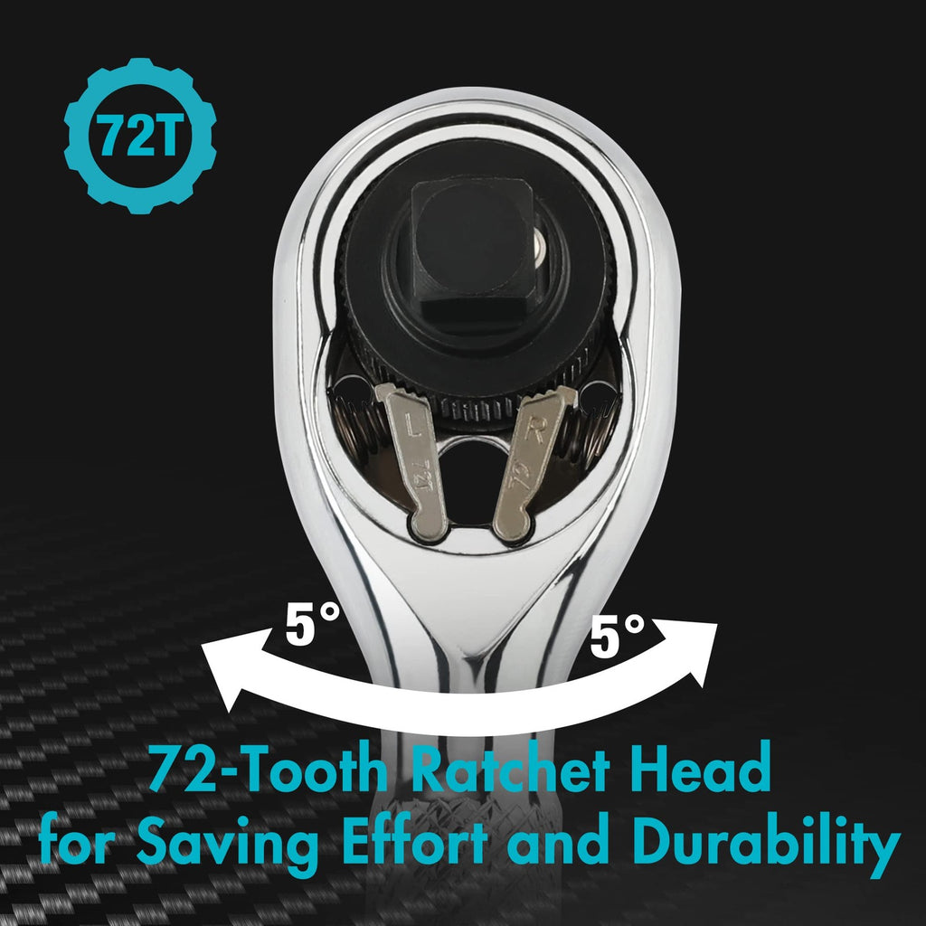 DURATECH-1/4" Stubby Ratchet Wrench 72-Tooth Mini Socket & Bit Driver Hand Tool
