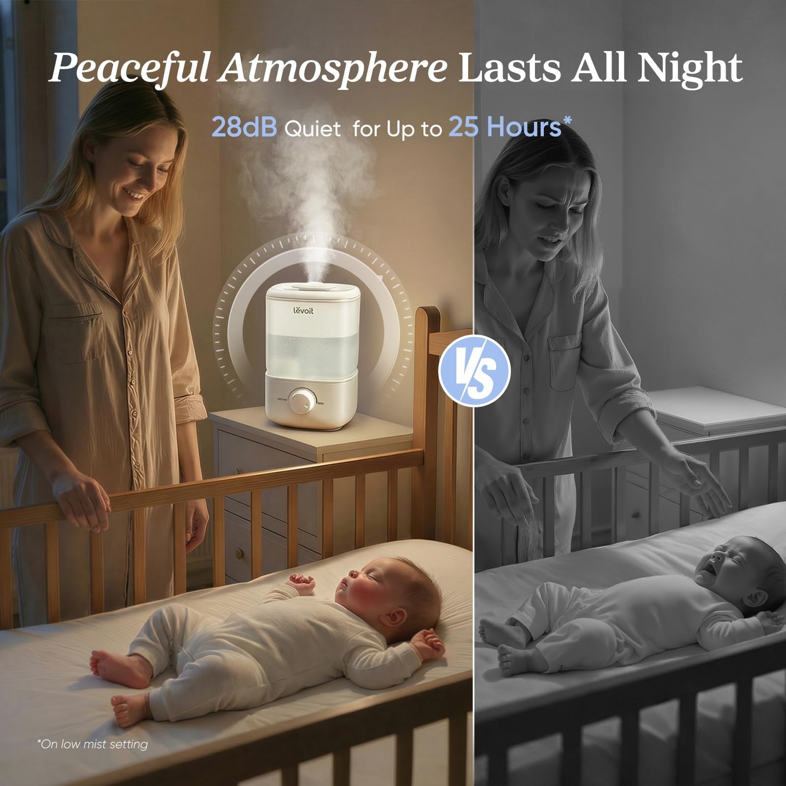 Top Fill Humidifiers for Bedroom, 2.5L Tank for Large Room, Easy to Fill & Clean