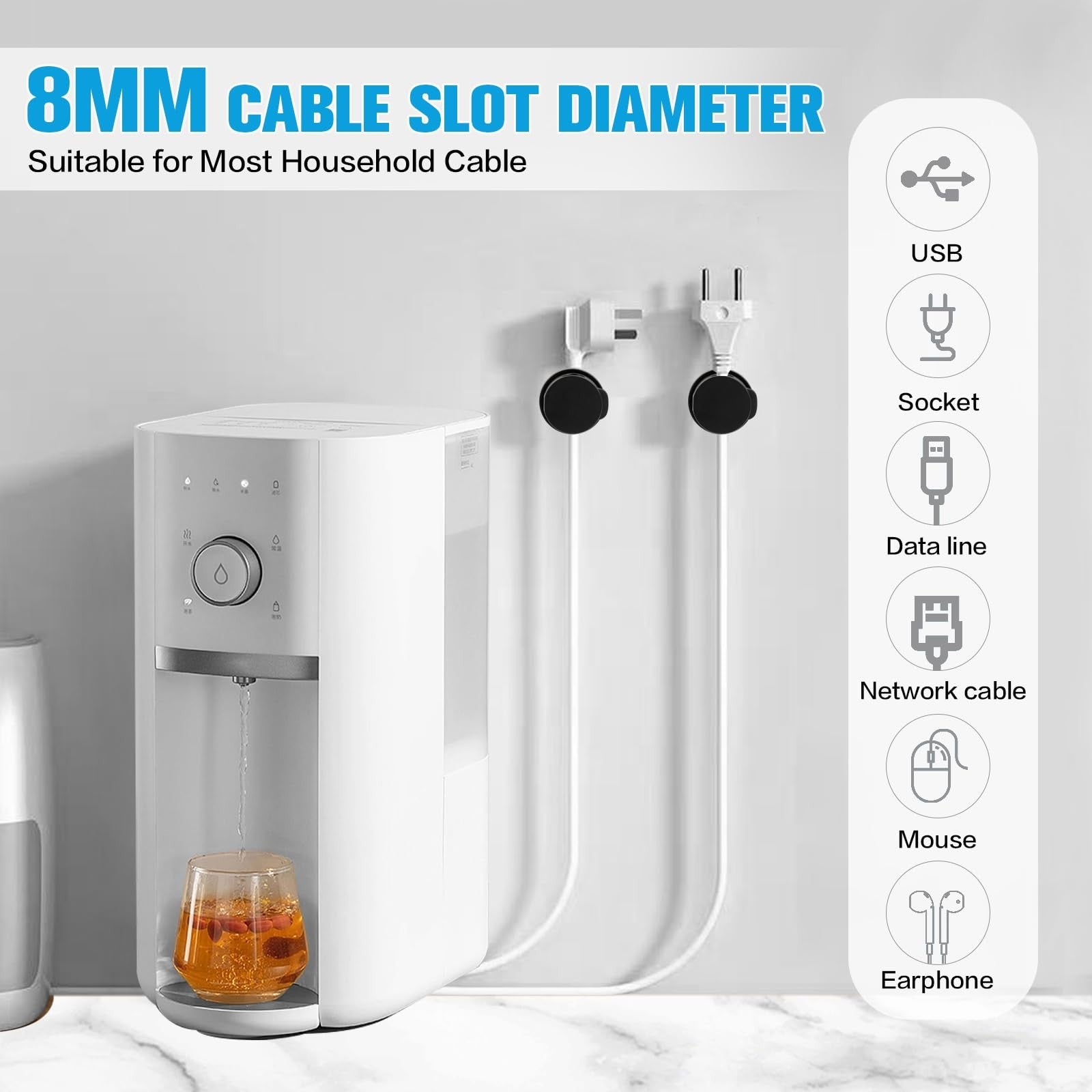 6PC Cord Organizer Holder 360° Rotatable Spring Cable Clip Strong Adhesive Cable