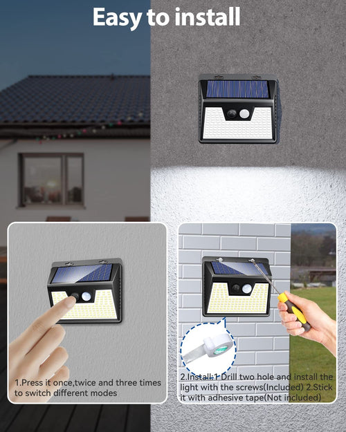 4 Pack 140 LED Solar Motion Sensor Lights Outdoor IP65 Waterproof Cool White