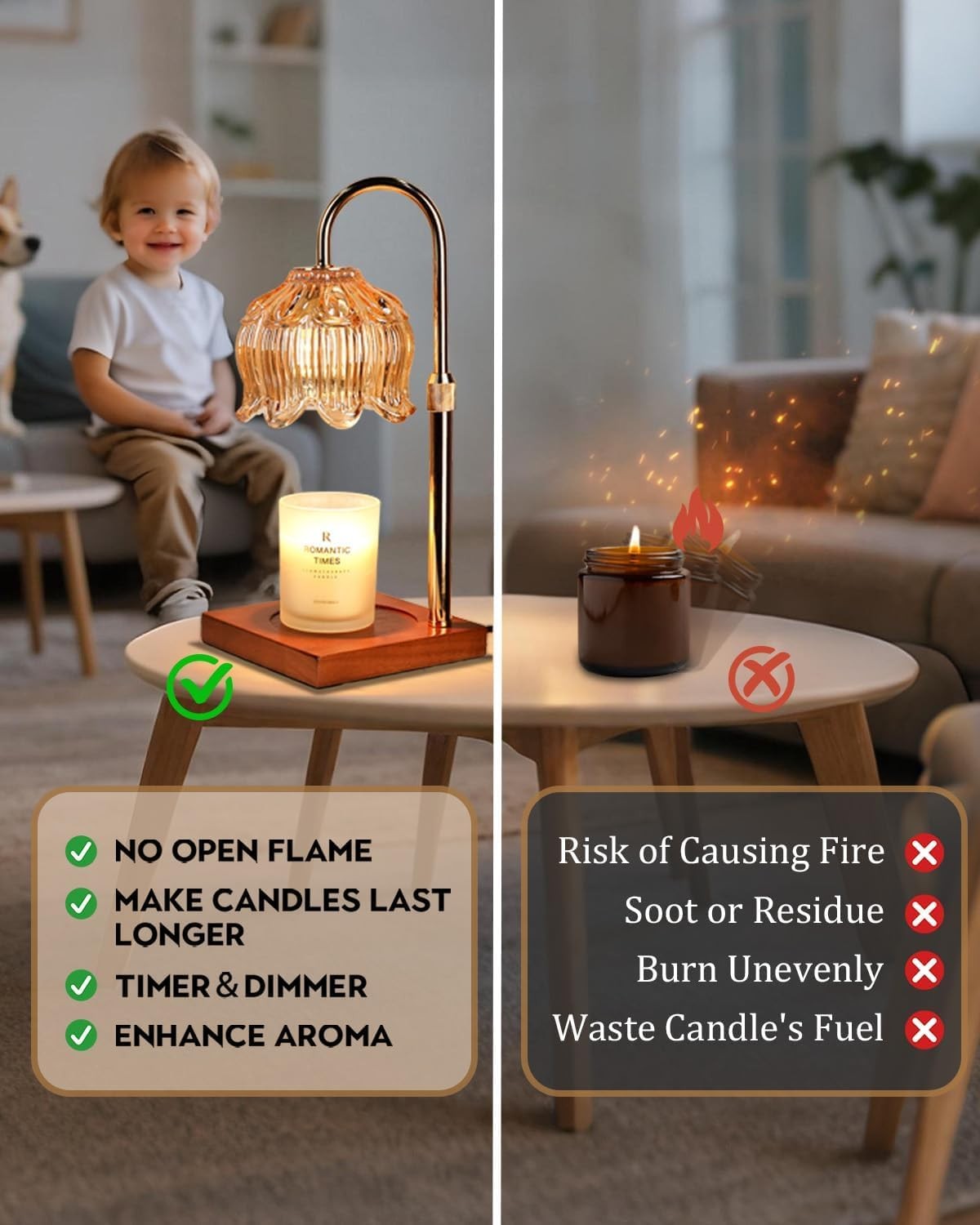 Flower Candle Warmer Lamp Timer Dimmer Adjustable Height Home Decor Gift