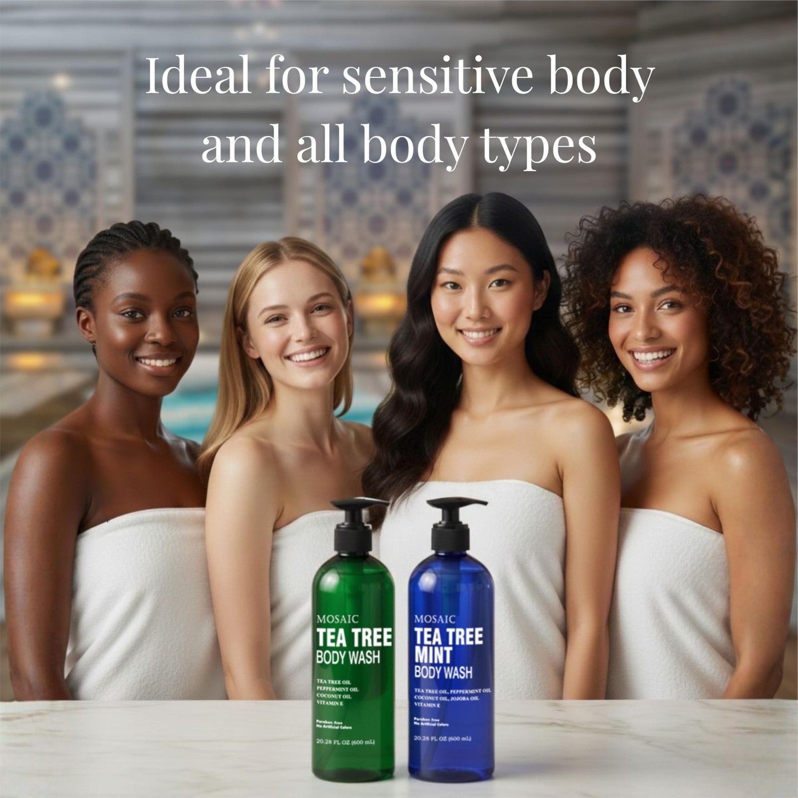 Tea Tree Body Wash with Mint & Shower Gel with Vitamin E for Jock Itch, Eczema,