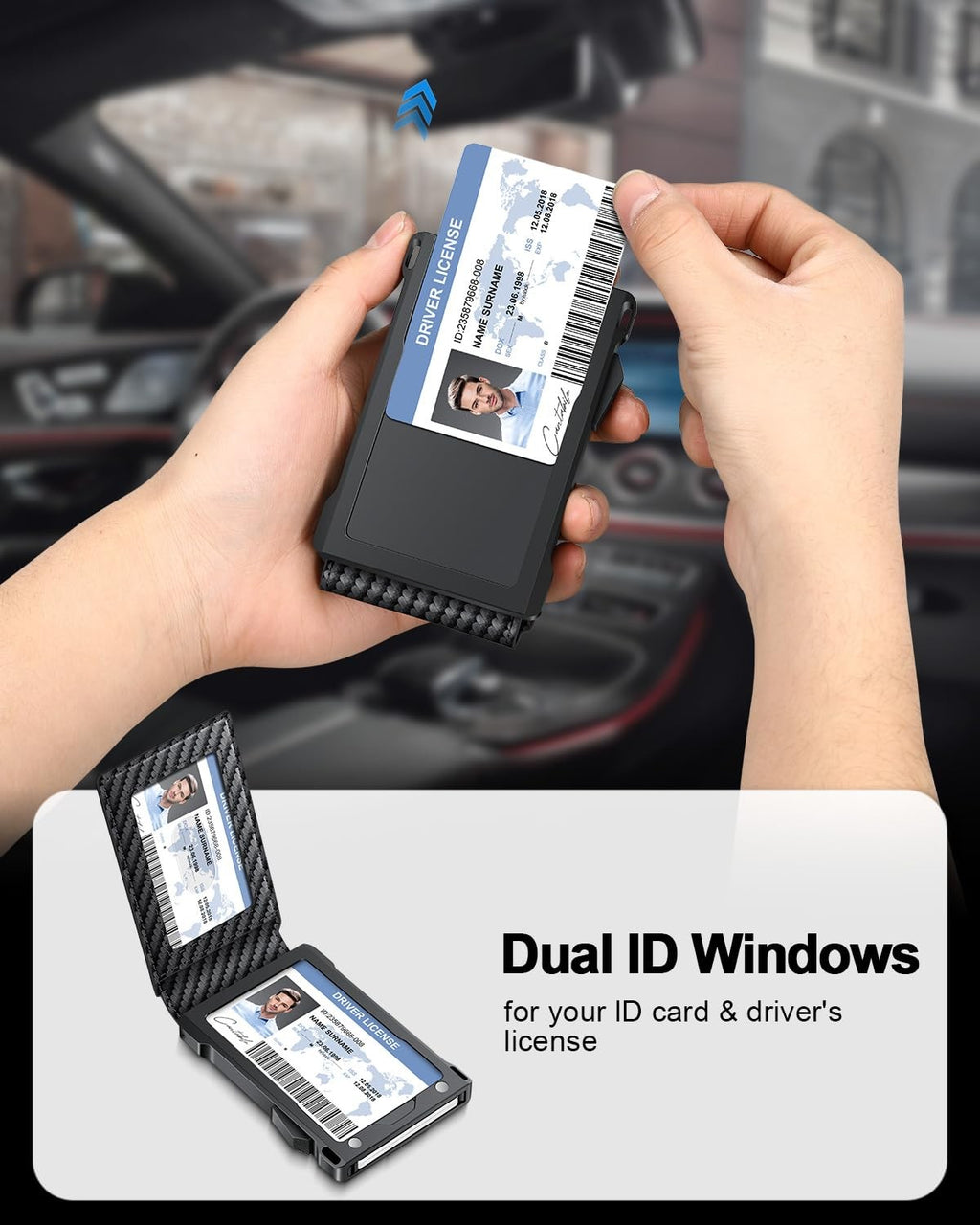RFID Pop Up Wallet for Men Slim Bifold Card Holder Money Clip Front Pocket