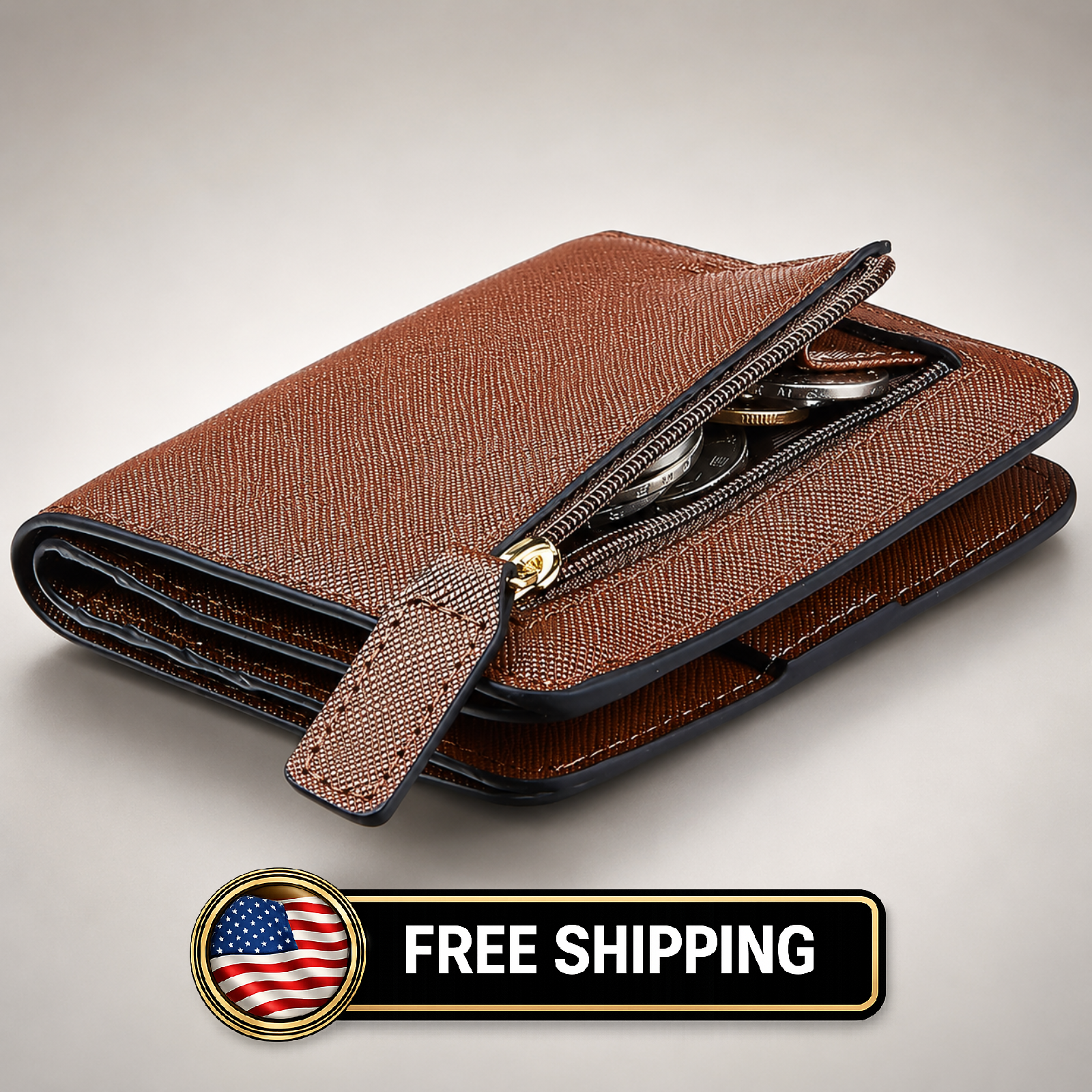 Toughergun Slim RFID Leather Wallet for Women Compact Bifold ID Coin Zipper