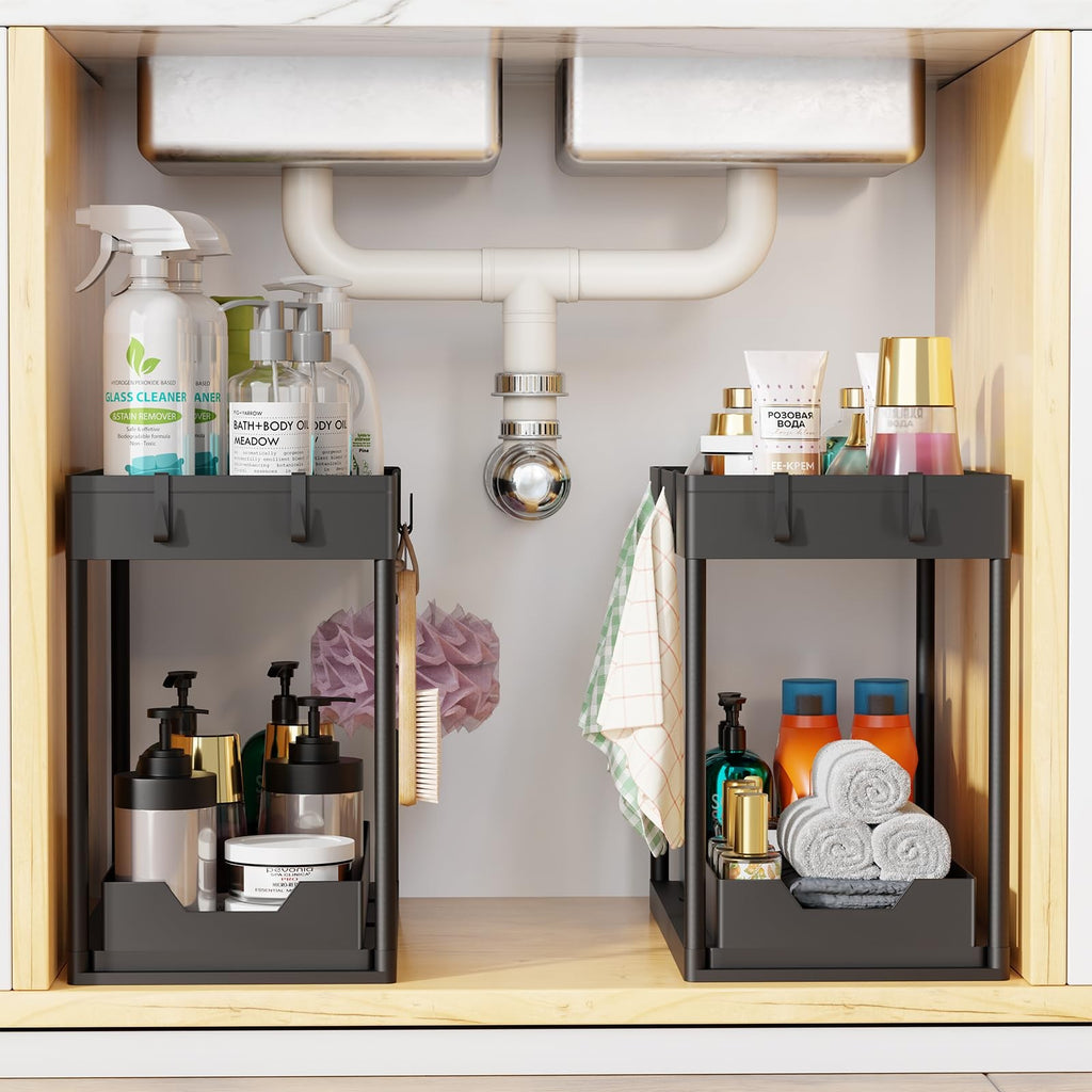 2 Pack Under Sink Organizer Pull Out Cabinet Storage 2 Tier
