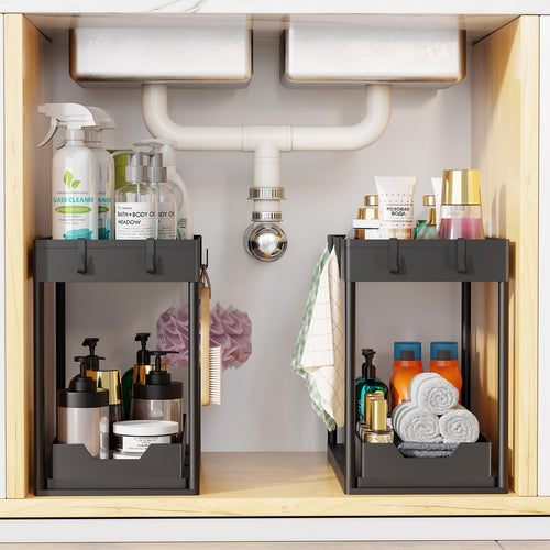 2 Pack Under Sink Organizer Pull Out Cabinet Storage 2 Tier