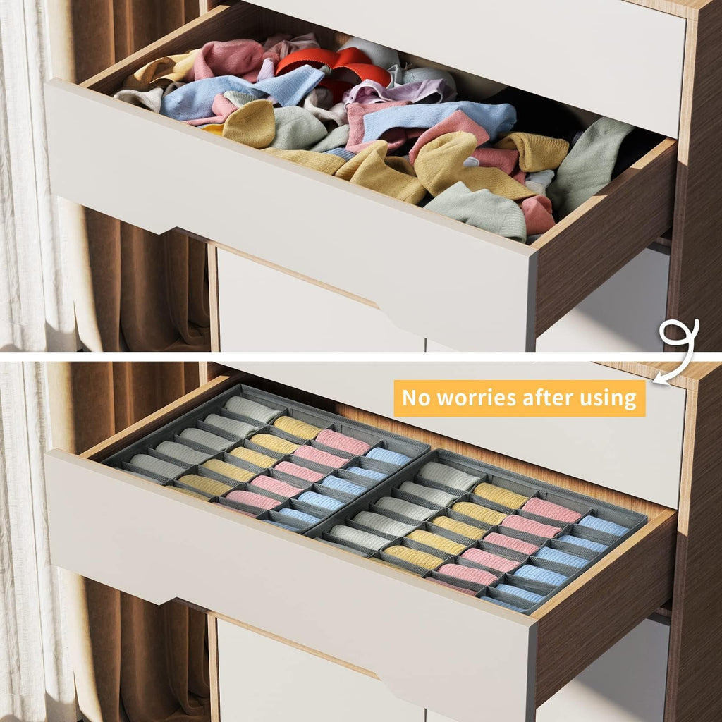 2 Pack Sock Drawer Organizer 24 Cells Each Underwear Closet Divider Gray
