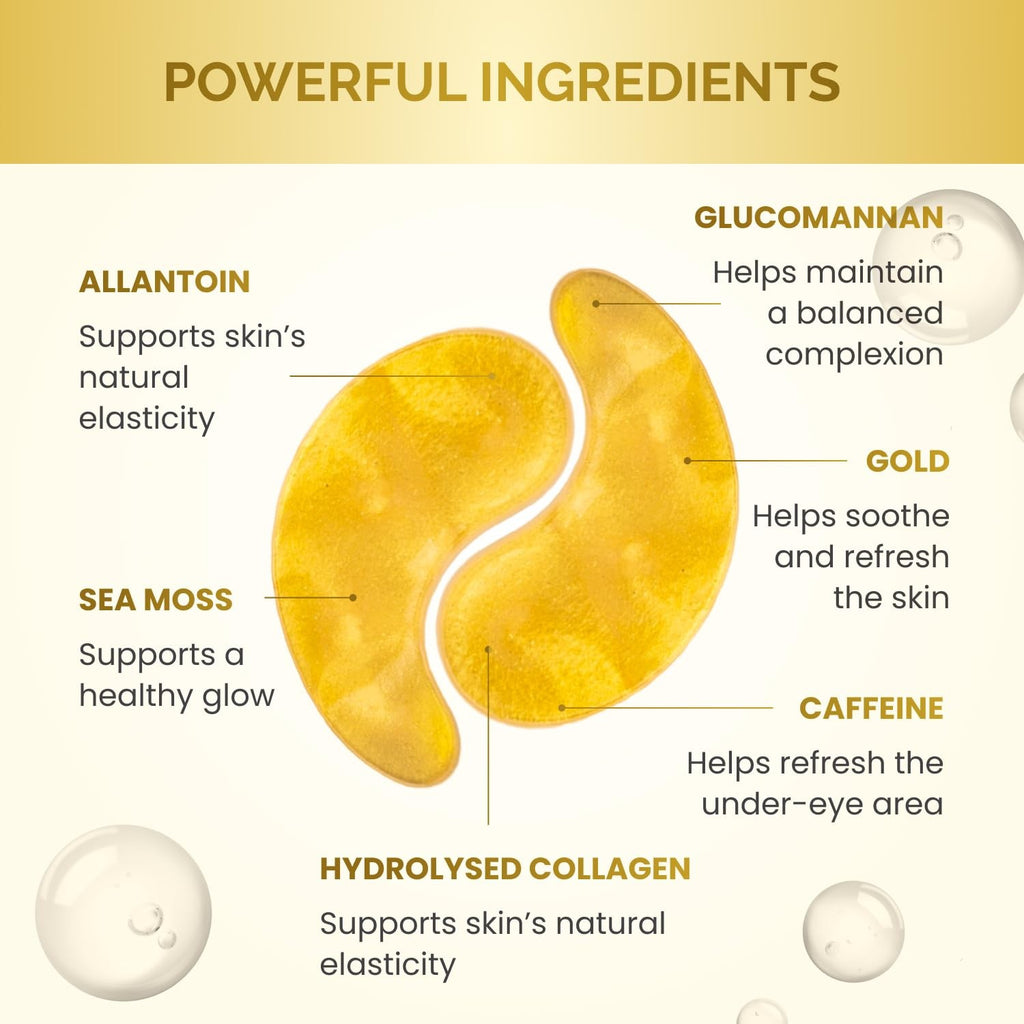 24K Gold Eye Patches Hydrating Collagen Masks Dark Circles Puffiness Skincare
