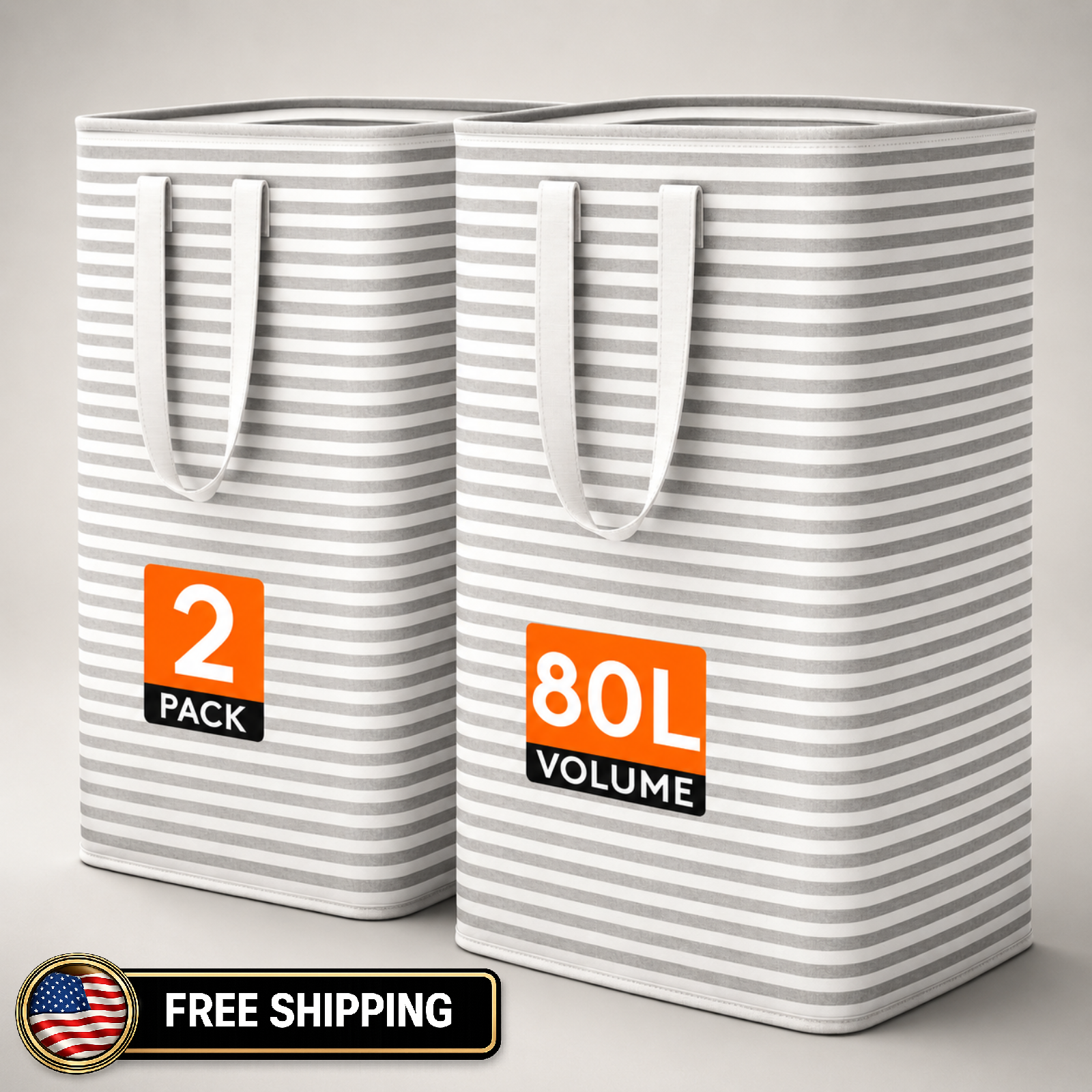 2 Pack Laundry Basket 80L Each Collapsible Clothes Hamper with Reinforced Handle